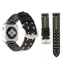For Apple Watch Series 7 41mm / 6&SE&5&4 40mm / 3&2&1 38mm Manual Line Pattern Genuine Leather Wrist Watch Band(Black)