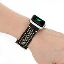 For Apple Watch Series 7 41mm / 6&SE&5&4 40mm / 3&2&1 38mm Manual Line Pattern Genuine Leather Wrist Watch Band(Black)