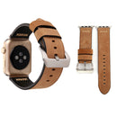 For Apple Watch Series 7 45mm / 6&SE&5&4 44mm / 3&2&1 42mm Retro XX Line Pattern Genuine Leather Wrist Watch Band(Khaki)