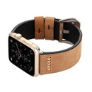 For Apple Watch Series 7 45mm / 6&SE&5&4 44mm / 3&2&1 42mm Retro XX Line Pattern Genuine Leather Wrist Watch Band(Khaki)