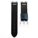 For Apple Watch Series 7 45mm / 6&SE&5&4 44mm / 3&2&1 42mm Retro XX Line Pattern Genuine Leather Wrist Watch Band(Blue)