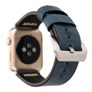 For Apple Watch Series 7 45mm / 6&SE&5&4 44mm / 3&2&1 42mm Retro XX Line Pattern Genuine Leather Wrist Watch Band(Blue)