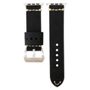 For Apple Watch Series 7 45mm / 6&SE&5&4 44mm / 3&2&1 42mm Thick Sutures Retro Genuine Leather Wrist Watch Band(Black)
