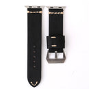 For Apple Watch Series 7 45mm / 6&SE&5&4 44mm / 3&2&1 42mm Thick Sutures Retro Genuine Leather Wrist Watch Band(Black)