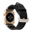 For Apple Watch Series 7 45mm / 6&SE&5&4 44mm / 3&2&1 42mm Thick Sutures Retro Genuine Leather Wrist Watch Band(Black)