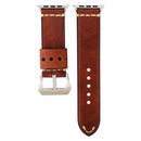 For Apple Watch Series 7 45mm / 6&SE&5&4 44mm / 3&2&1 42mm Thick Sutures Retro Genuine Leather Wrist Watch Band(Coffee)