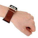 For Apple Watch Series 7 45mm / 6&SE&5&4 44mm / 3&2&1 42mm Thick Sutures Retro Genuine Leather Wrist Watch Band(Coffee)