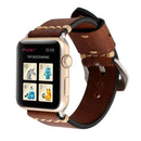 For Apple Watch Series 7 45mm / 6&SE&5&4 44mm / 3&2&1 42mm Thick Sutures Retro Genuine Leather Wrist Watch Band(Brown)