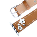 For Apple Watch Series 3 & 2 & 1 42mm Fashion Occident Style Flowers Genuine Leather Wrist Watch Band(Khaki)