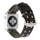For Apple Watch Series 7 45mm / 6&SE&5&4 44mm / 3&2&1 42mm Manual Line Pattern Genuine Leather Wrist Watch Band(Black)