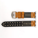 For Apple Watch Series 7 45mm / 6&SE&5&4 44mm / 3&2&1 42mm Manual Line Pattern Genuine Leather Wrist Watch Band(Khaki)