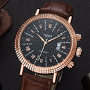 422 YAZOLE Men Fashion Business Leather Band Quartz Wrist Watch (Coffee+ Black)