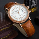 422 YAZOLE Men Fashion Business Leather Band Quartz Wrist Watch(Coffee+ White)
