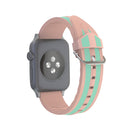 For Apple Watch Series 3 & 2 & 1 38mm Fashion Double Stripes Pattern Silicone Watch Band (Pink+Green)