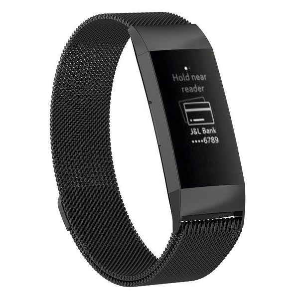 Stainless Steel Magnet Watch Band for FITBIT Charge 3, Size:Small, 187x18mm(Black)