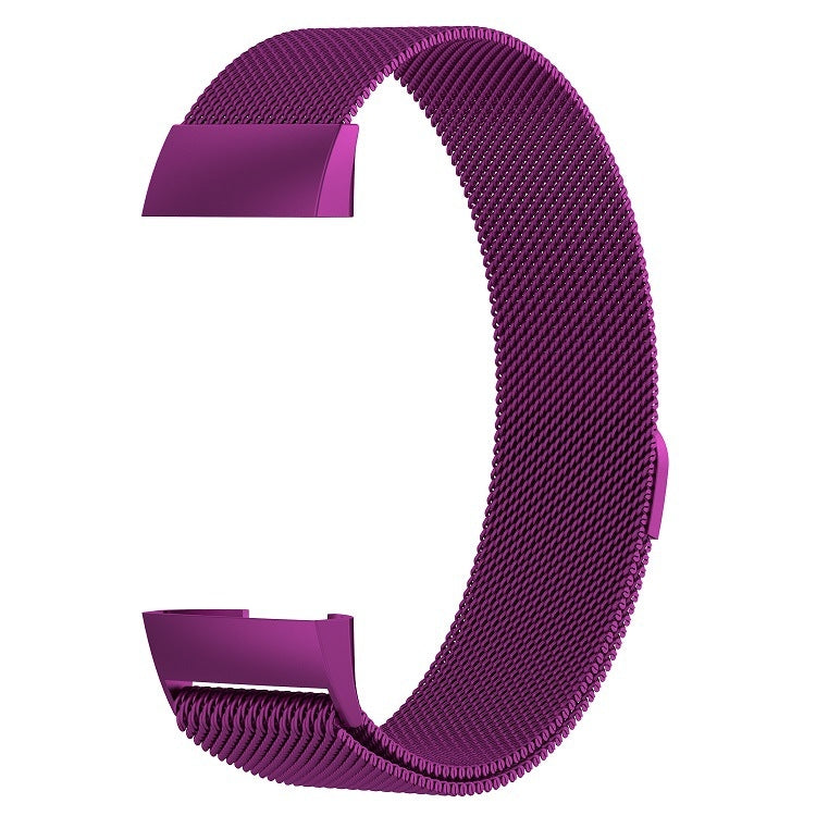 Stainless Steel Magnet Watch Band for FITBIT Charge 3, Size:Large, 217x18mm(Dark Purple)