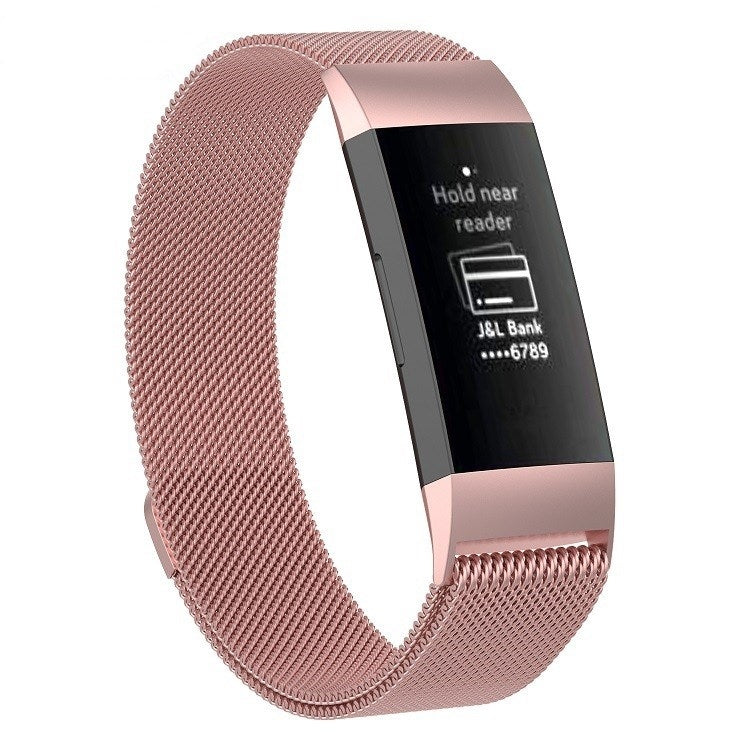 Stainless Steel Magnet Watch Band for FITBIT Charge 3, Size:Large, 217x18mm(Pink)