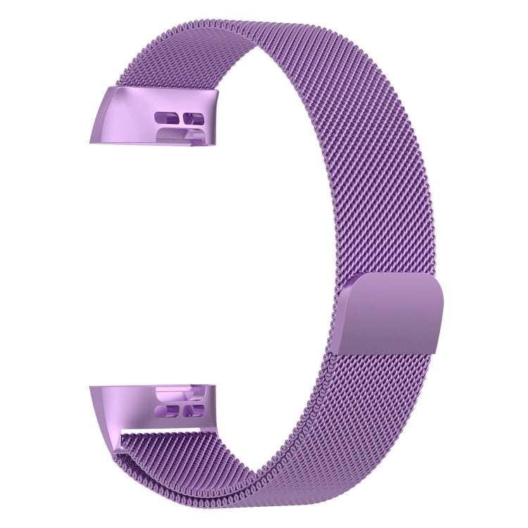 Stainless Steel Magnet Watch Band for FITBIT Charge 3, Size:Large, 217x18mm(Light Purple)