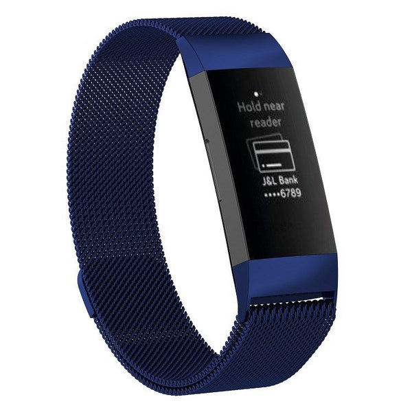 Stainless Steel Magnet Watch Band for FITBIT Charge 3, Size:Large, 217x18mm(Blue)