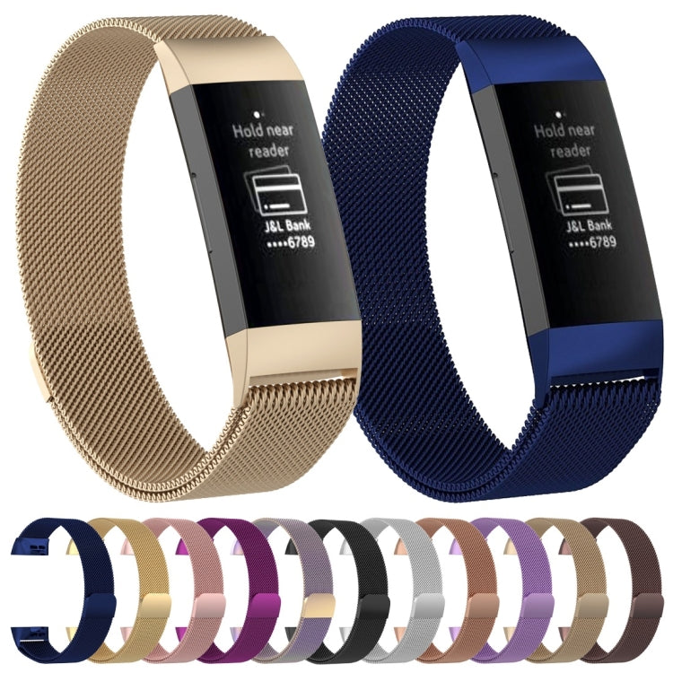 Stainless Steel Magnet Watch Band for FITBIT Charge 3, Size:Large, 217x18mm(Dark Purple)