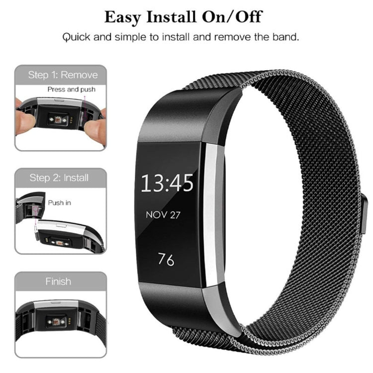Smart Watch Stainless Steel Watch Band for FITBIT Charge 2, Size: S(Purple)
