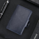 X-7 Antimagnetic RFID Multi-functional Aluminum Crazy Horse Texture Leather Card Bag Wallet(Dark Blue)