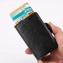 X-7 Antimagnetic RFID Multi-functional Aluminum Crazy Horse Texture Leather Card Bag Wallet(Dark Blue)