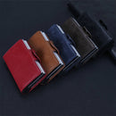 X-7 Antimagnetic RFID Multi-functional Aluminum Crazy Horse Texture Leather Card Bag Wallet(Dark Blue)