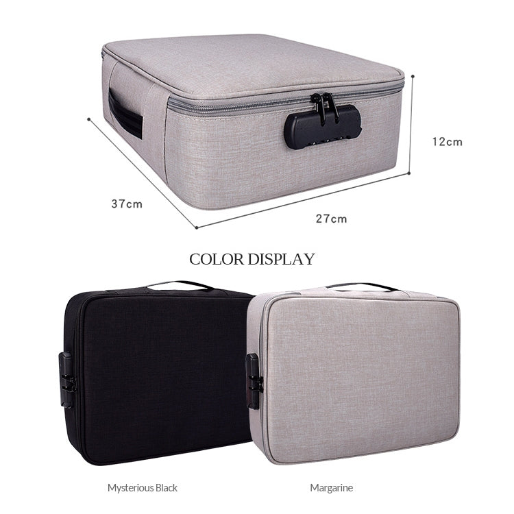 ZJ02 Waterproof Polyester Multi-layer Document Storage Bag Laptop Bag for All Sizes of Laptops, with Password Lock(Grey)