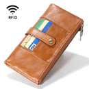 TP-198 Long Hand Leather Wallet Antimagnetic RFID Dual Zipper Wallet(Brown)