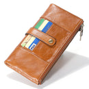 TP-198 Long Hand Leather Wallet Antimagnetic RFID Dual Zipper Wallet(Brown)