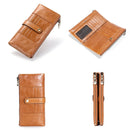 TP-198 Long Hand Leather Wallet Antimagnetic RFID Dual Zipper Wallet(Brown)