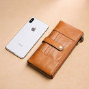 TP-198 Long Hand Leather Wallet Antimagnetic RFID Dual Zipper Wallet(Brown)