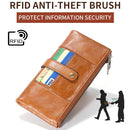 TP-198 Long Hand Leather Wallet Antimagnetic RFID Dual Zipper Wallet(Brown)