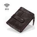 TP-199 Multi-functional Anti-theft Brush RFID Dual Zippers Leather Vertical Wallet(Coffee)