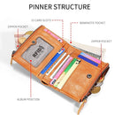 TP-199 Multi-functional Anti-theft Brush RFID Dual Zippers Leather Vertical Wallet(Brown)