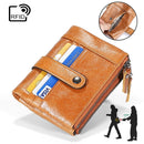 TP-199 Multi-functional Anti-theft Brush RFID Dual Zippers Leather Vertical Wallet(Brown)