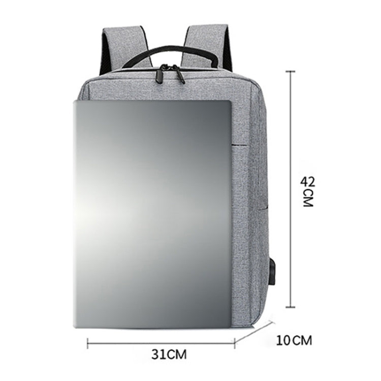 POFOKO Large-capacity Waterproof Oxford Cloth Business Casual Backpack with External USB Charging Design for 15.6 inch Laptops (Grey)