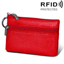 Cowhide Leather Zipper Solid Color Horizontal Card Holder Wallet RFID Blocking Coin Purse Card Bag Protect Case, Size: 11.4*7.4cm(Red)