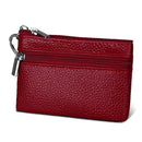 Cowhide Leather Zipper Solid Color Horizontal Card Holder Wallet RFID Blocking Coin Purse Card Bag Protect Case, Size: 11.4*7.4cm(Wine Red)