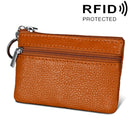 Cowhide Leather Zipper Solid Color Horizontal Card Holder Wallet RFID Blocking Coin Purse Card Bag Protect Case, Size: 11.4*7.4cm(Brown)