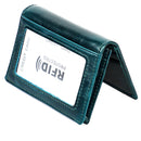 KB86 Genuine Cowhide Leather Solid Color Card Holder Wallet RFID Blocking Coin Purse Card Bag Protect Case with 5 Card Slots & Photo Frame & Business Card Position, Size: 10.6*7.6*1.8 cm(Blue)
