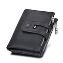 Genuine Cowhide Leather Crazy Horse Texture Zipper 3-folding Card Holder Wallet RFID Blocking Coin Purse Card Bag Protect Case for Men, Size: 12*9.5*3.5cm(Black)