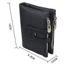 Genuine Cowhide Leather Crazy Horse Texture Zipper 3-folding Card Holder Wallet RFID Blocking Coin Purse Card Bag Protect Case for Men, Size: 12*9.5*3.5cm(Black)