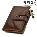 Genuine Cowhide Leather Crazy Horse Texture Zipper 3-folding Card Holder Wallet RFID Blocking Coin Purse Card Bag Protect Case for Men, Size: 12*9.5*3.5cm(Coffee)