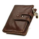 Genuine Cowhide Leather Crazy Horse Texture Zipper 3-folding Card Holder Wallet RFID Blocking Coin Purse Card Bag Protect Case for Men, Size: 12*9.5*3.5cm(Coffee)