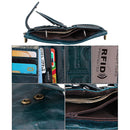 Genuine Cowhide Leather Crazy Horse Texture Zipper 3-folding Card Holder Wallet RFID Blocking Coin Purse Card Bag Protect Case for Men, Size: 12*9.5*3.5cm(Blue)