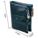 Genuine Cowhide Leather Crazy Horse Texture Zipper 3-folding Card Holder Wallet RFID Blocking Coin Purse Card Bag Protect Case for Men, Size: 12*9.5*3.5cm(Blue)