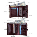 Genuine Cowhide Leather Crazy Horse Texture Zipper 3-folding Card Holder Wallet RFID Blocking Coin Purse Card Bag Protect Case for Men, Size: 12*9.5*3.5cm