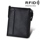 Genuine Cowhide Leather Crazy Horse Texture Dual Zipper Short Style Card Holder Wallet RFID Blocking Card Bag Protect Case for Men, Size: 12.1*9.4*2.7cm(Black)